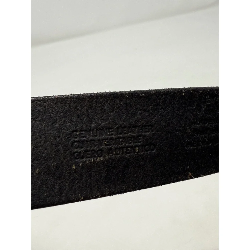 Liz Claiborne Black‎ Genuine Leather Embossed scallop Pattern Belt Silver Buckle